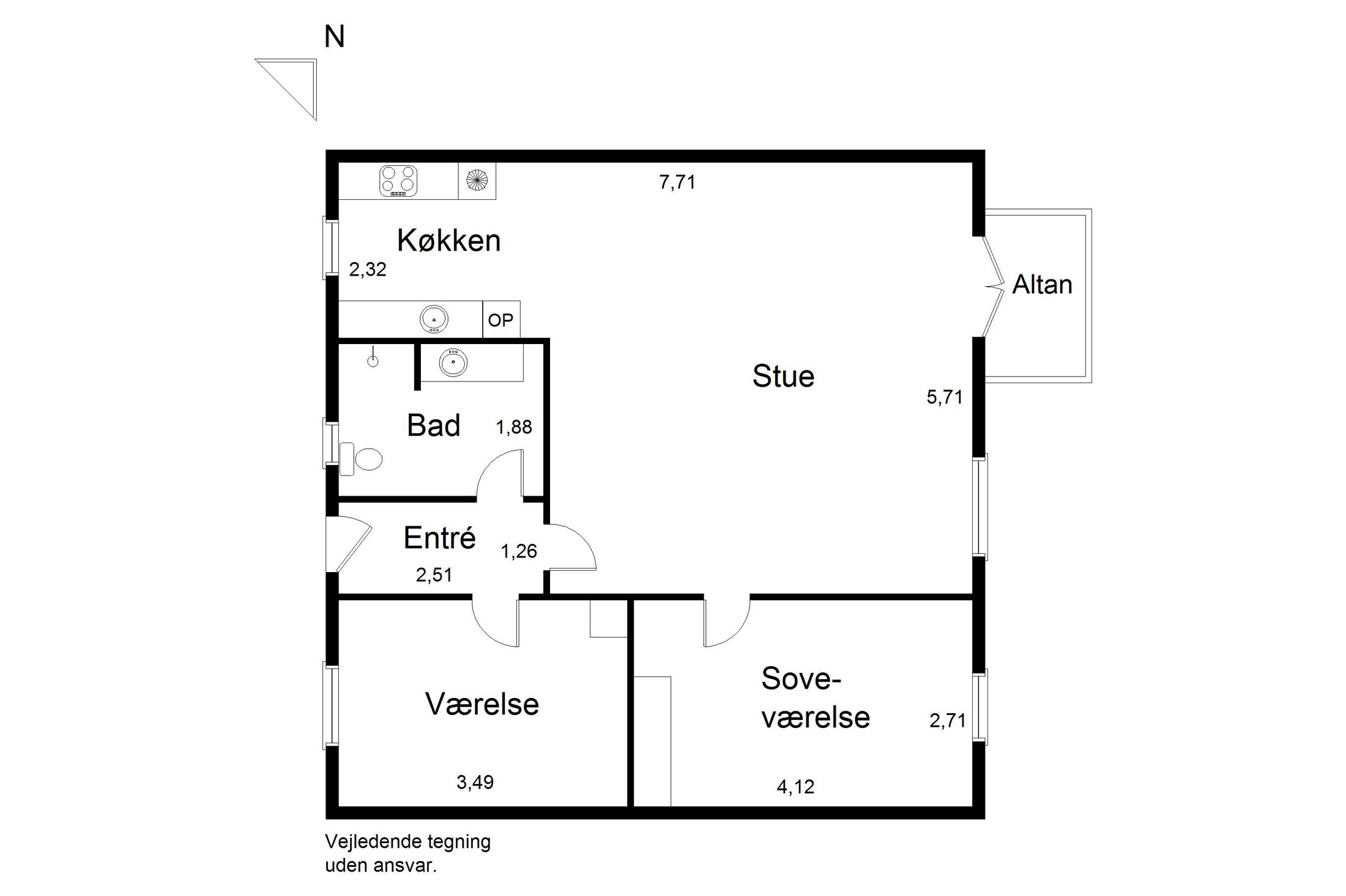 Plantegning for Sandkæret 66, 1. th., 5260 Odense S